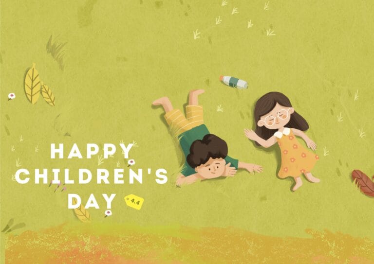 綠色橘色 兒童 草地 樹葉 手繪 兒童節 節日宣傳 手機海報 29.7 x 21 公分 2